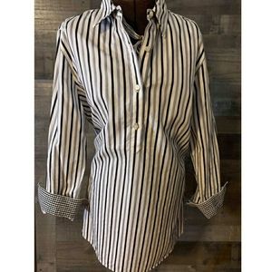 J.McLaughlin Stripe Popover Tunic w/Gingham accent